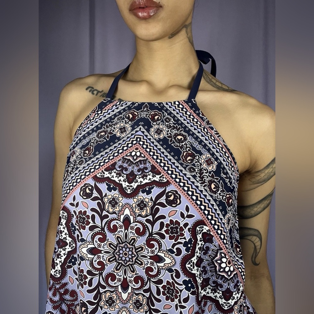 Kona Sol Bandana Tankini Swim Top Women Size M Purple Halter Boho Summer Paisley